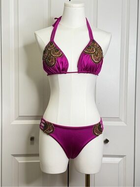 Embellished Fuchsia Bikini Set